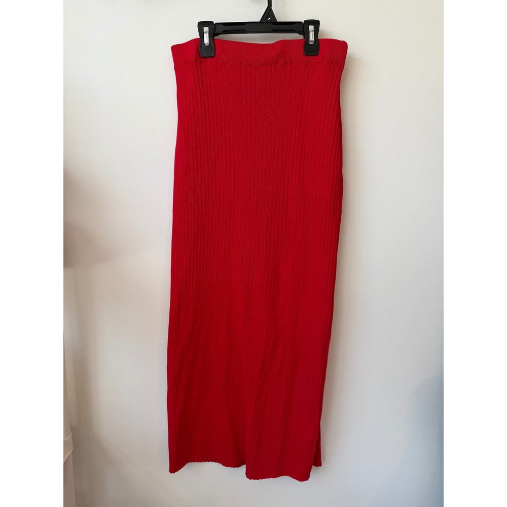 Endless Rose Red Ribbed Knit Midi Skirt High Waisted Bodycon Size Large